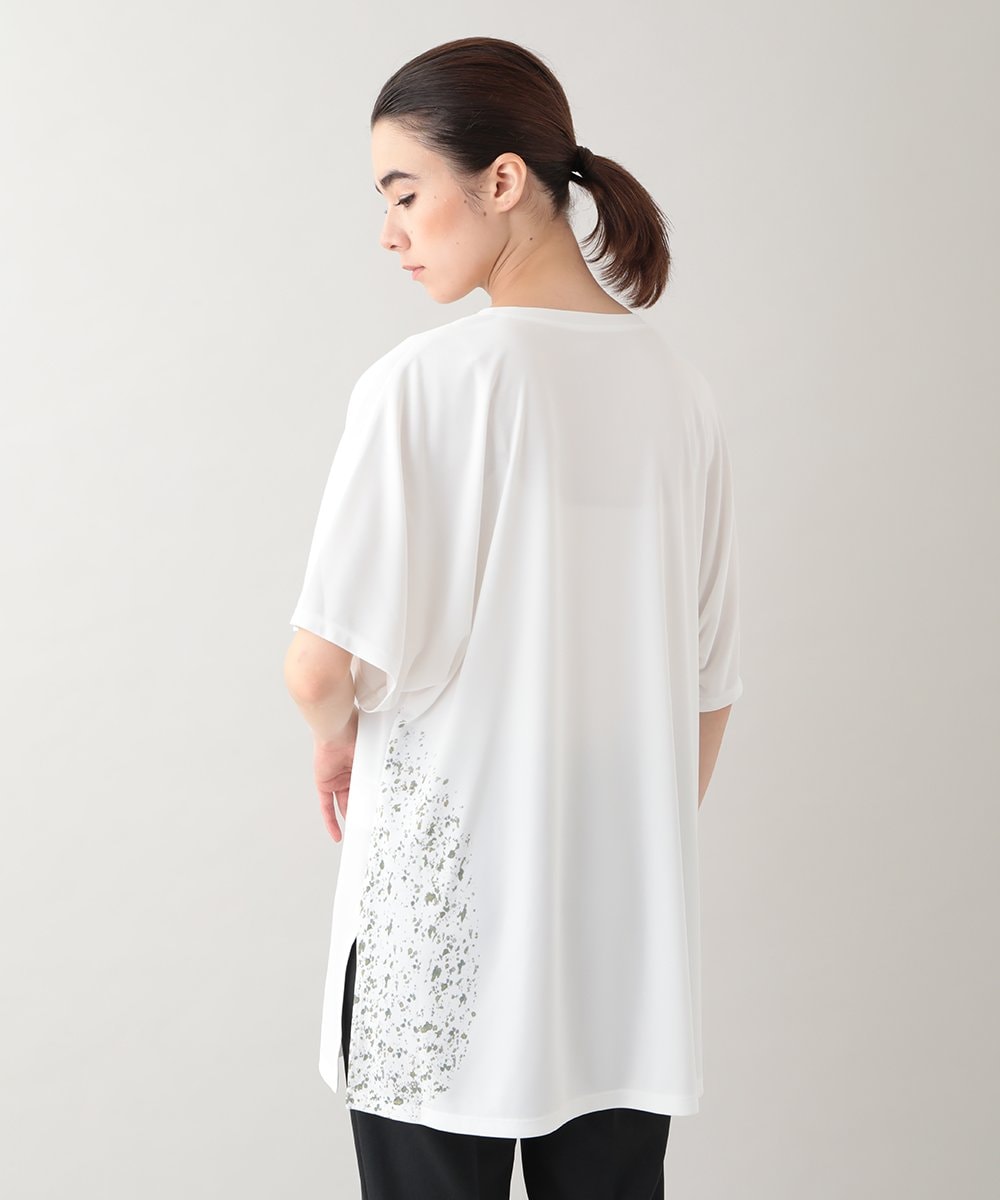 RHPHB06490 HIROKO KOSHINO(ヒロココシノ) 墨絵プリントチュニックTシャツ /日本製/洗える ホワイト