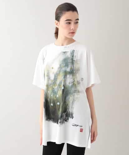 RHPHB06490 HIROKO KOSHINO 墨絵プリントチュニックTシャツ /日本製/洗える