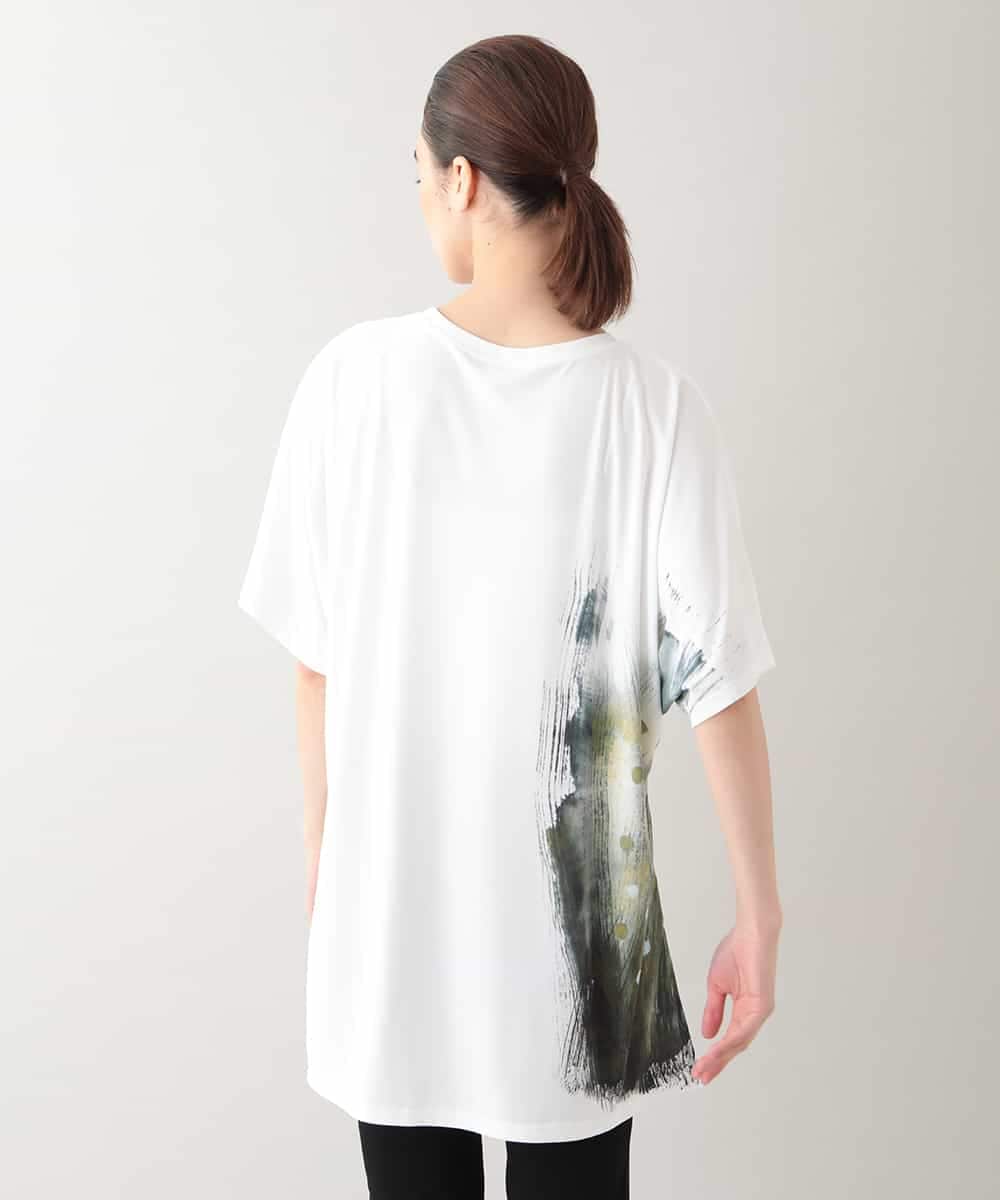 RHPHB06490 HIROKO KOSHINO(ヒロココシノ) 墨絵プリントチュニックTシャツ /日本製/洗える ホワイト
