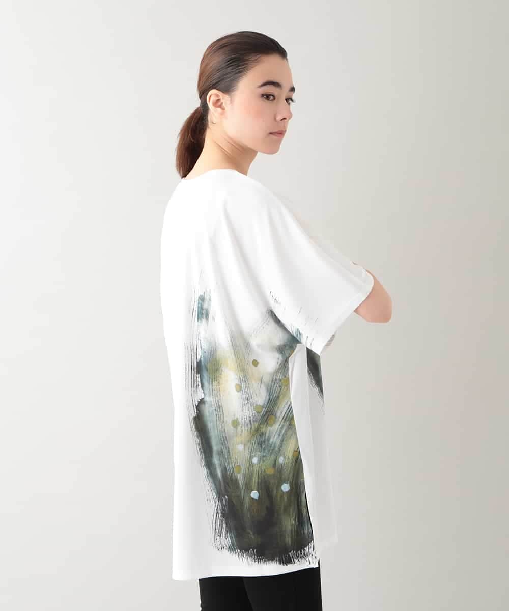 RHPHB06490 HIROKO KOSHINO(ヒロココシノ) 墨絵プリントチュニックTシャツ /日本製/洗える ホワイト