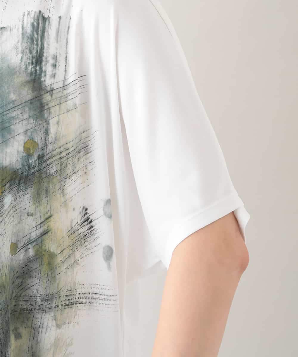 RHPHB06490 HIROKO KOSHINO(ヒロココシノ) 墨絵プリントチュニックTシャツ /日本製/洗える ホワイト