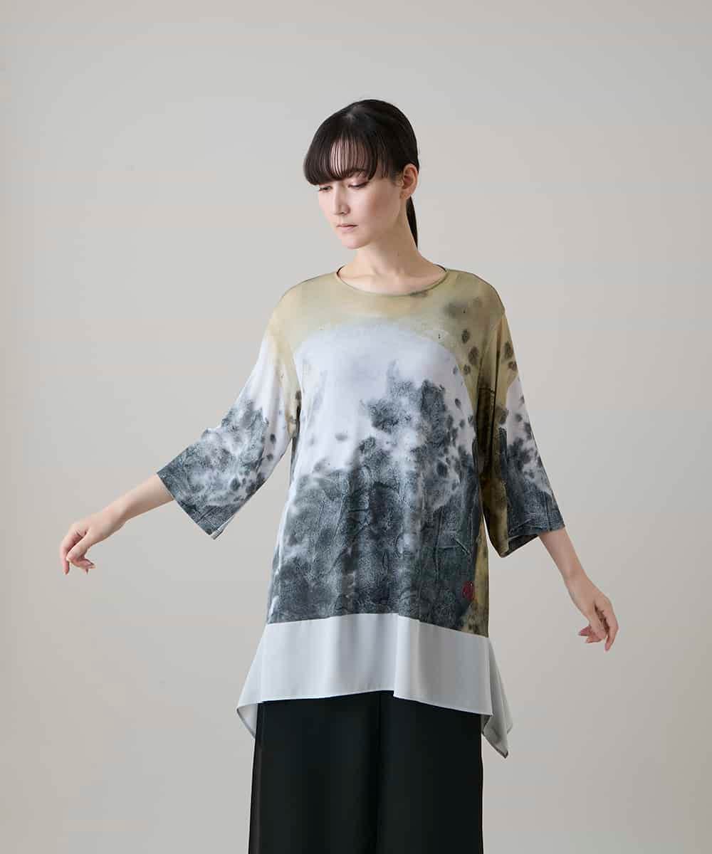 RHPHE05490 HIROKO KOSHINO(ヒロココシノ) 墨絵プリントデザインチュニック /日本製/洗える ベージュ