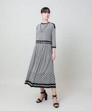 RHPHE08720 HIROKO KOSHINO(ヒロココシノ) 幾何柄プリントデザインワンピース /日本製/洗える ブラック