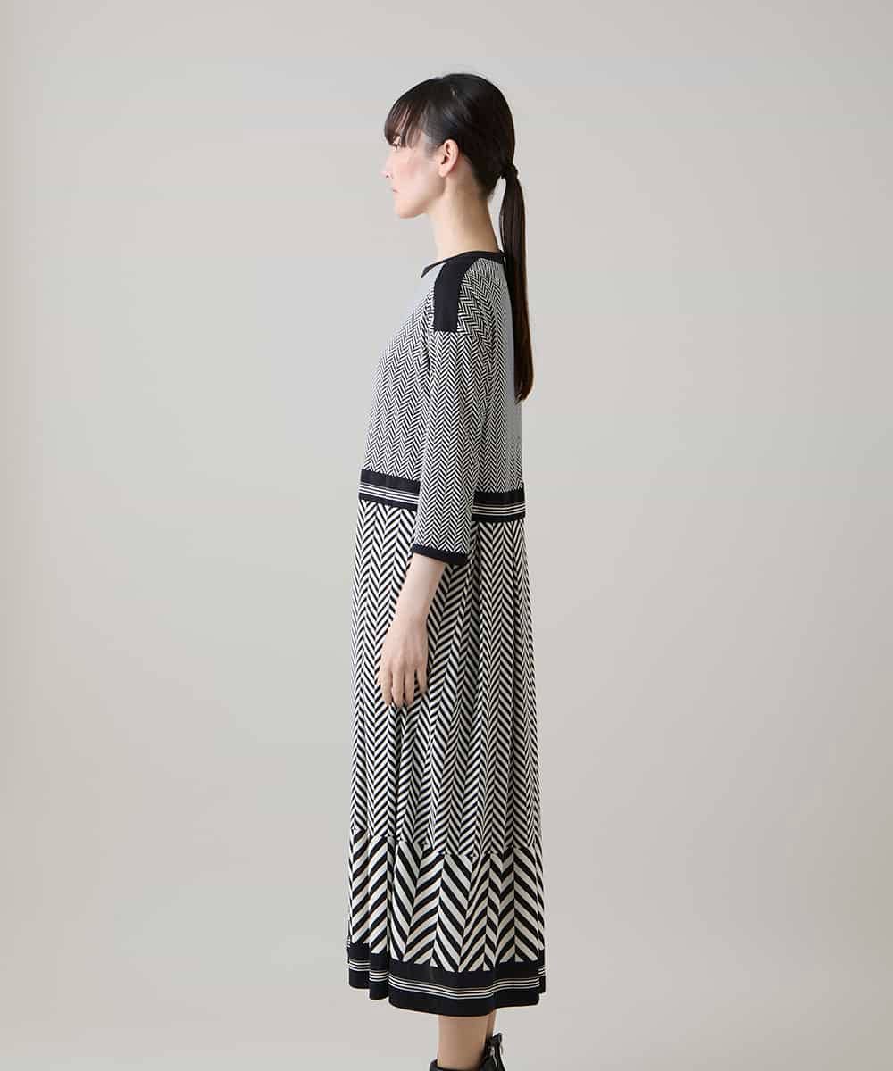 RHPHE08720 HIROKO KOSHINO(ヒロココシノ) 幾何柄プリントデザインワンピース /日本製/洗える ブラック