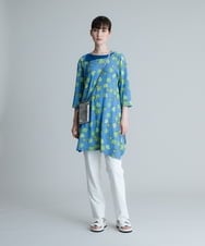 RHPHT42520 HIROKO KOSHINO(ヒロココシノ) 【洗える/日本製】アシンメトリーヘム小付き柄チュニック ブルー