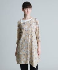 RHPHT42520 HIROKO KOSHINO(ヒロココシノ) 【洗える/日本製】アシンメトリーヘム小付き柄チュニック ベージュ