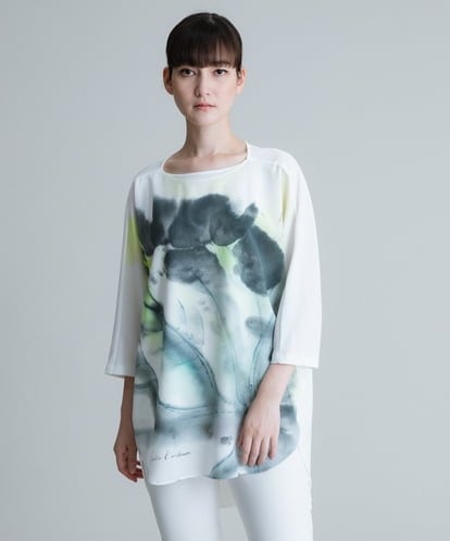 RHPHT46450  【洗える/日本製】墨絵プリントチュニックTシャツ