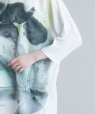 RHPHT46450 HIROKO KOSHINO(ヒロココシノ) 【洗える/日本製】墨絵プリントチュニックTシャツ ライトイエロー