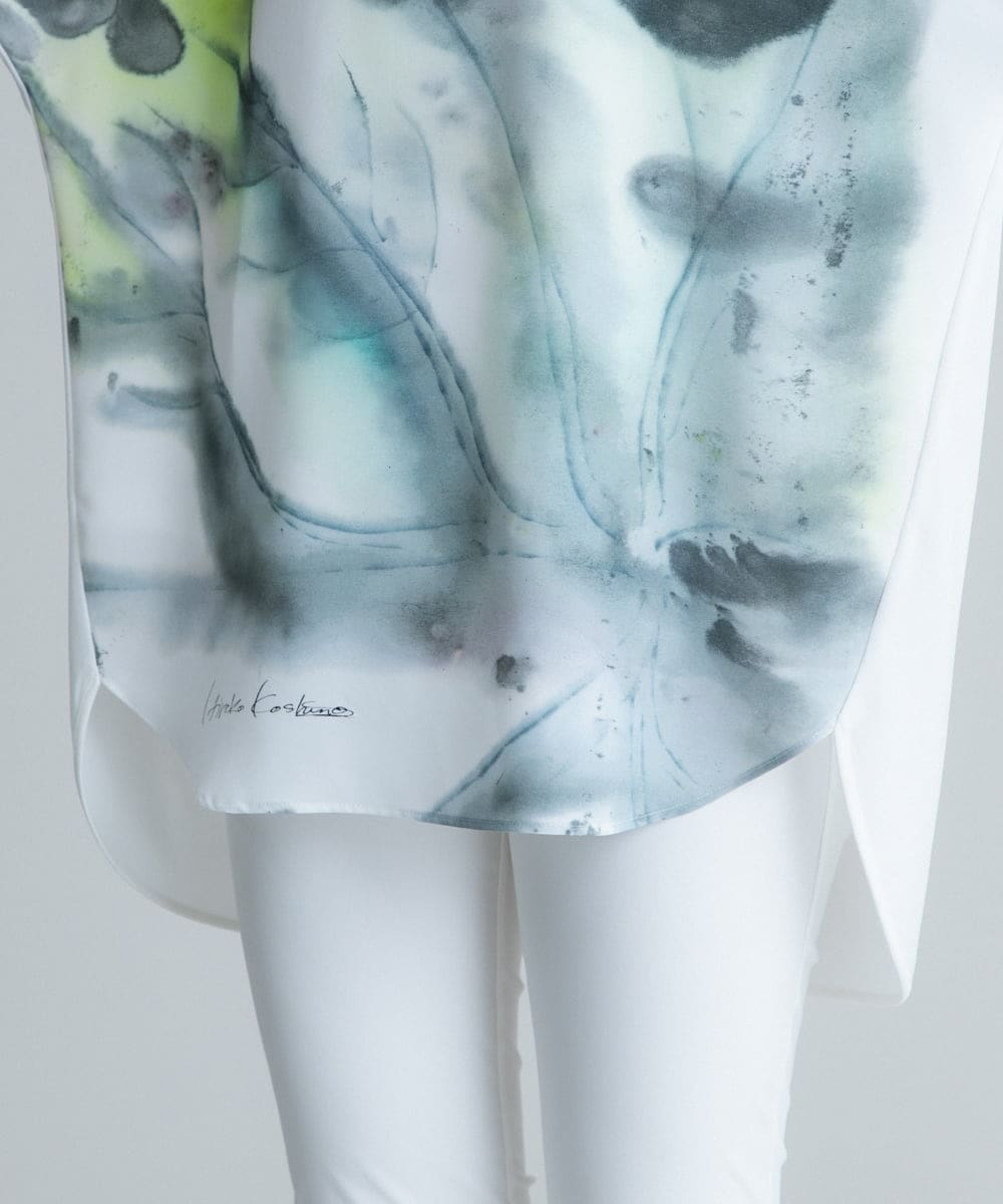 RHPHT46450 HIROKO KOSHINO(ヒロココシノ) 【洗える/日本製】墨絵プリントチュニックTシャツ ライトイエロー