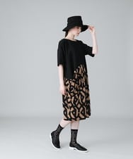 RHPHX35540 HIROKO KOSHINO(ヒロココシノ) イレギュラータック幾何プリントワンピース /日本製/洗える ベージュ