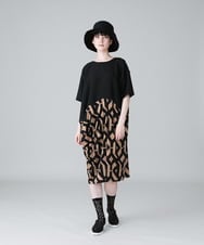 RHPHX35540 HIROKO KOSHINO(ヒロココシノ) イレギュラータック幾何プリントワンピース /日本製/洗える ベージュ