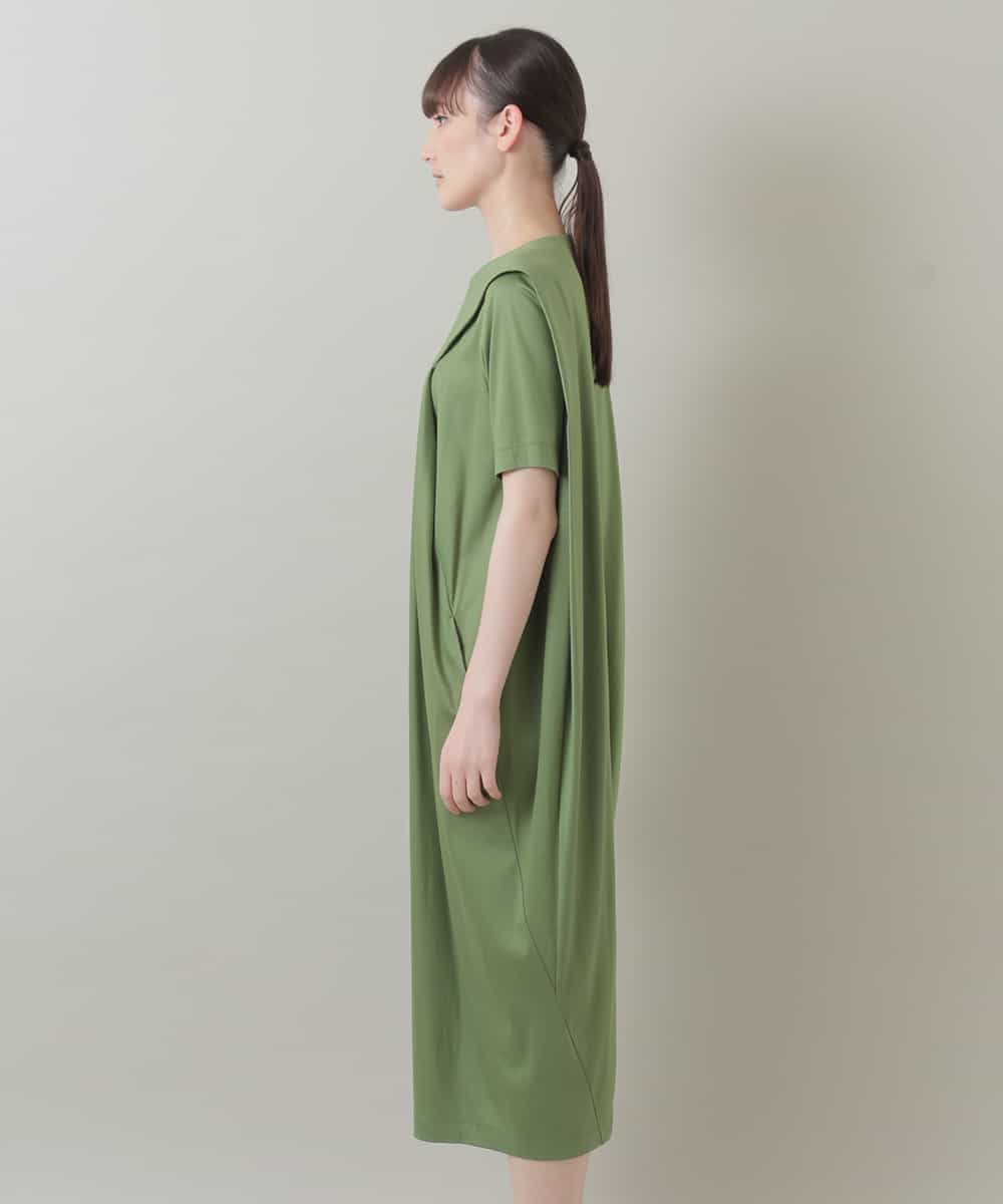 RHPIQ64540 HIROKO KOSHINO(ヒロココシノ) 【洗える】コットンスムースデザインドレス グリーン