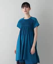 RHPIW41540 HIROKO KOSHINO(ヒロココシノ) シャーリングポイントデザインチュニック /日本製/洗える ブルー