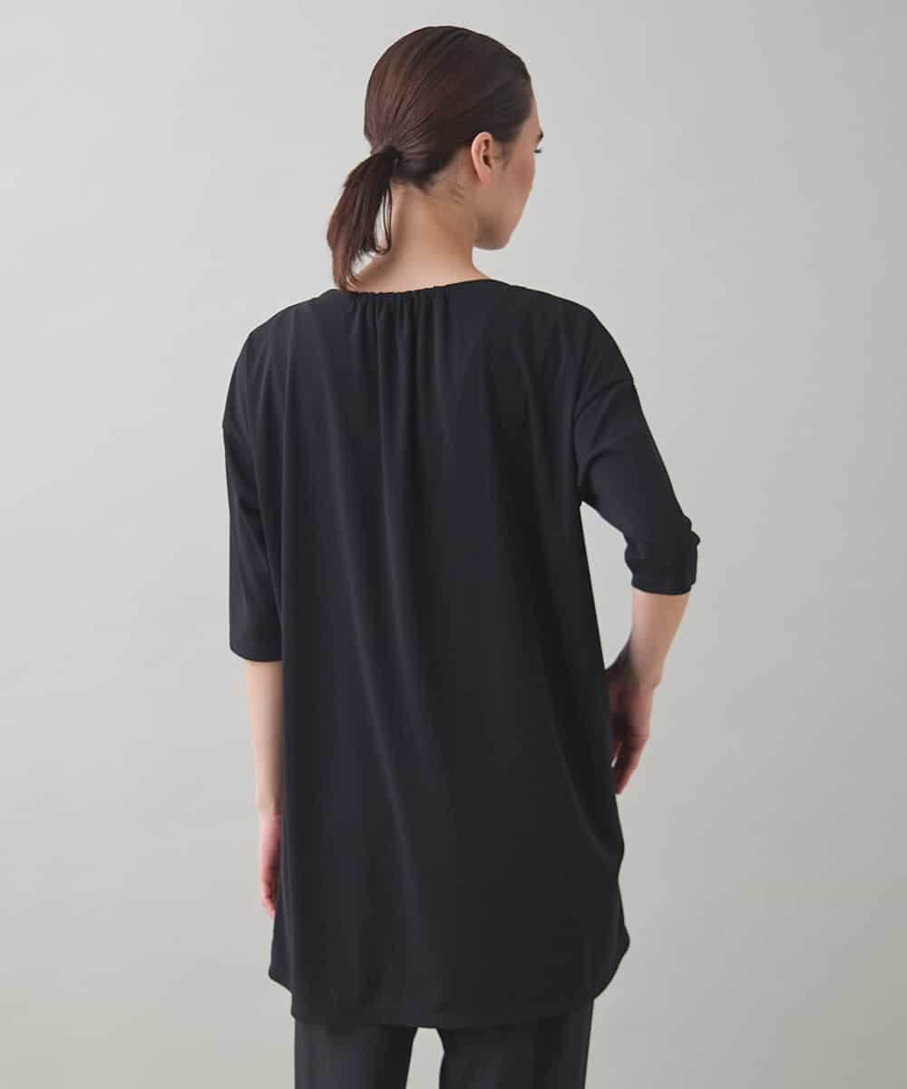 RHPJB23450 HIROKO KOSHINO(ヒロココシノ) ドレープフリルアシンメトリーカットチュニック /日本製/洗える ブラック
