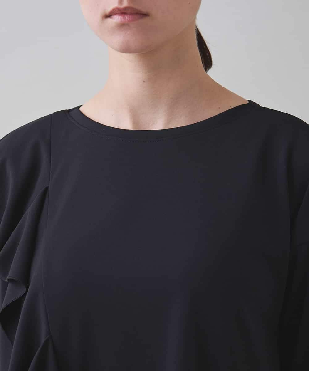 RHPJB23450 HIROKO KOSHINO(ヒロココシノ) ドレープフリルアシンメトリーカットチュニック /日本製/洗える ブラック
