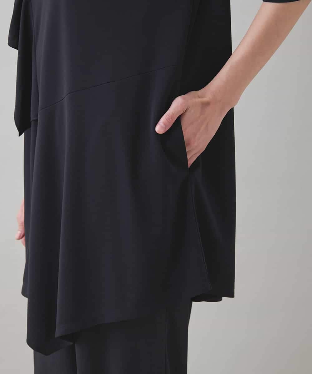 RHPJB23450 HIROKO KOSHINO(ヒロココシノ) ドレープフリルアシンメトリーカットチュニック /日本製/洗える ブラック