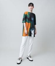 RHPJB24490 HIROKO KOSHINO(ヒロココシノ) モチーフプリントチュニック丈カットソー /日本製/洗える グリーン