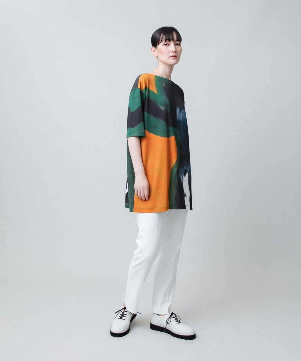 RHPJB24490 HIROKO KOSHINO(ヒロココシノ) モチーフプリントチュニック丈カットソー /日本製/洗える グリーン
