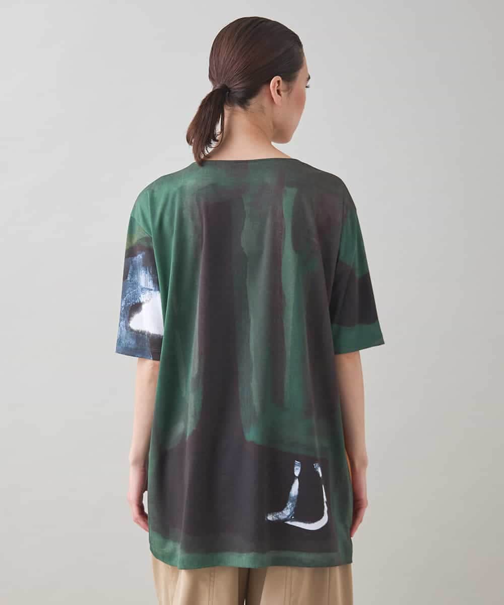 RHPJB24490 HIROKO KOSHINO(ヒロココシノ) モチーフプリントチュニック丈カットソー /日本製/洗える グリーン