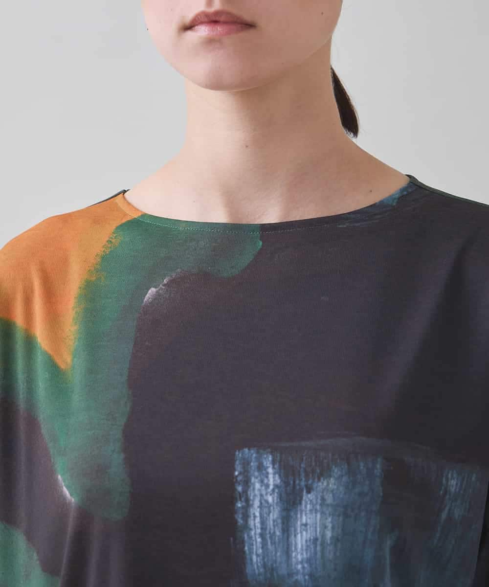 RHPJB24490 HIROKO KOSHINO(ヒロココシノ) モチーフプリントチュニック丈カットソー /日本製/洗える グリーン