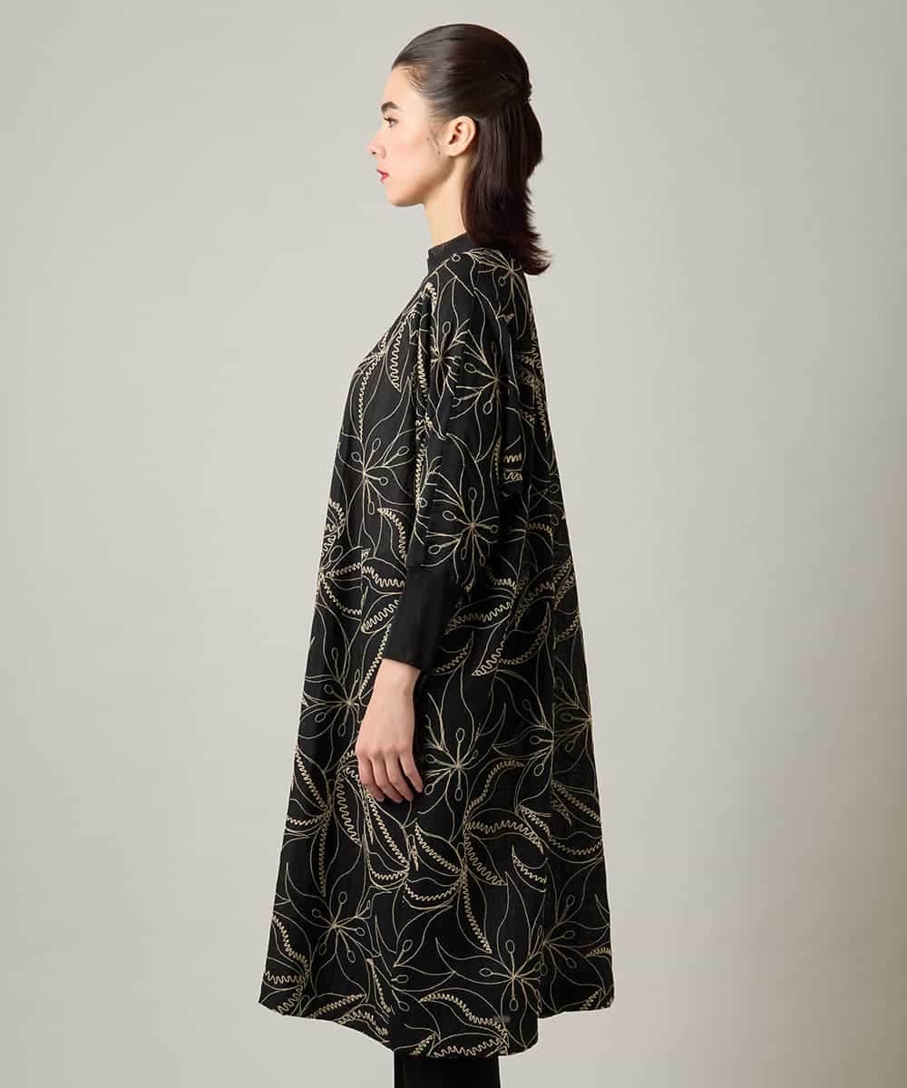 RHPJE25790 HIROKO KOSHINO(ヒロココシノ) アラベスク刺繍デザインチュールチュニック /日本製/洗える ブラック