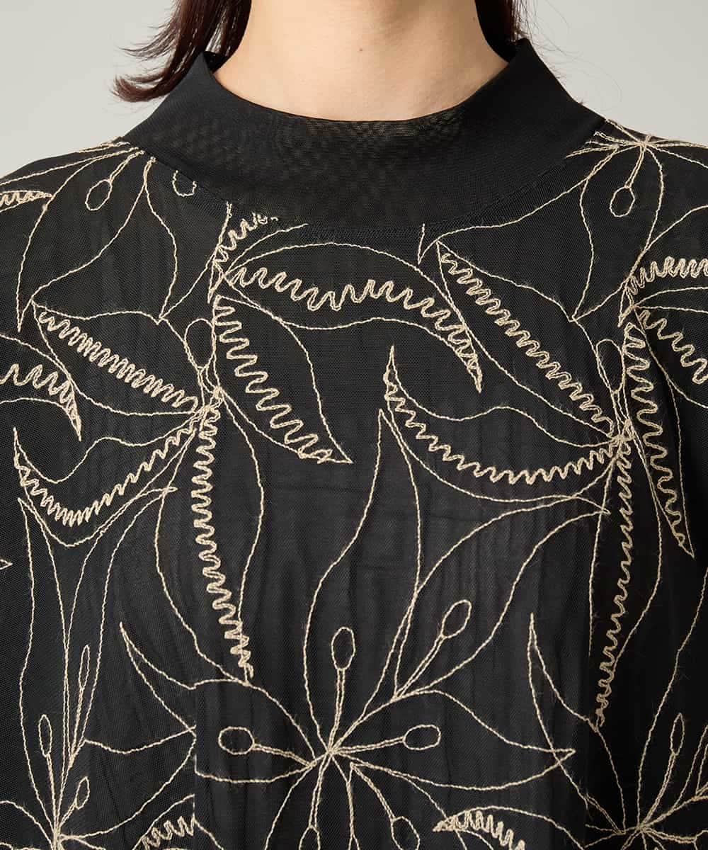 RHPJE25790 HIROKO KOSHINO(ヒロココシノ) アラベスク刺繍デザインチュールチュニック /日本製/洗える ブラック