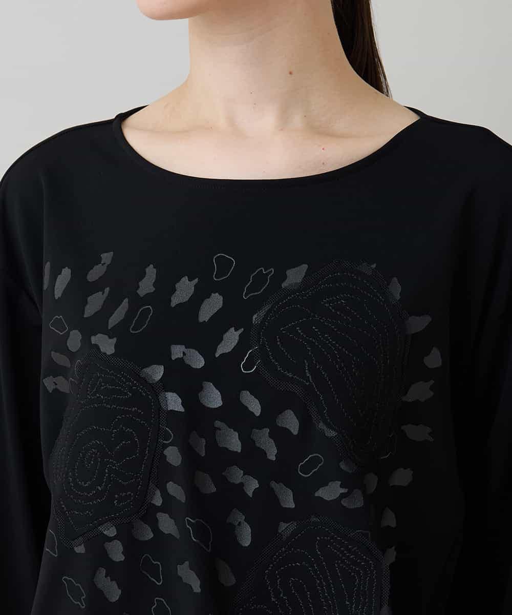 RHPLB53450 HIROKO KOSHINO(ヒロココシノ) クラフト刺繍デザインカットソー/日本製/洗える ブラック