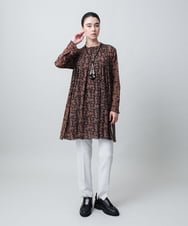 RHPLB55490 HIROKO KOSHINO(ヒロココシノ) 小花モチーフプリントチュールチュニック/日本製/洗える ブラウン
