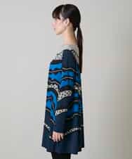 RHPLD07540 HIROKO KOSHINO(ヒロココシノ) アートジャージーチュニック /日本製/洗える ブルー
