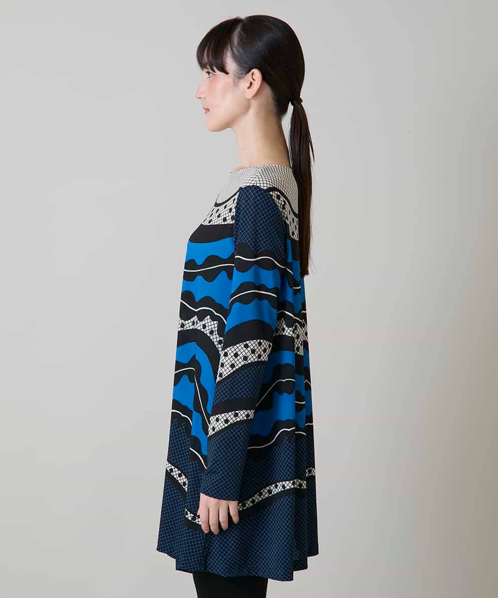 RHPLD07540 HIROKO KOSHINO(ヒロココシノ) アートジャージーチュニック /日本製/洗える ブルー