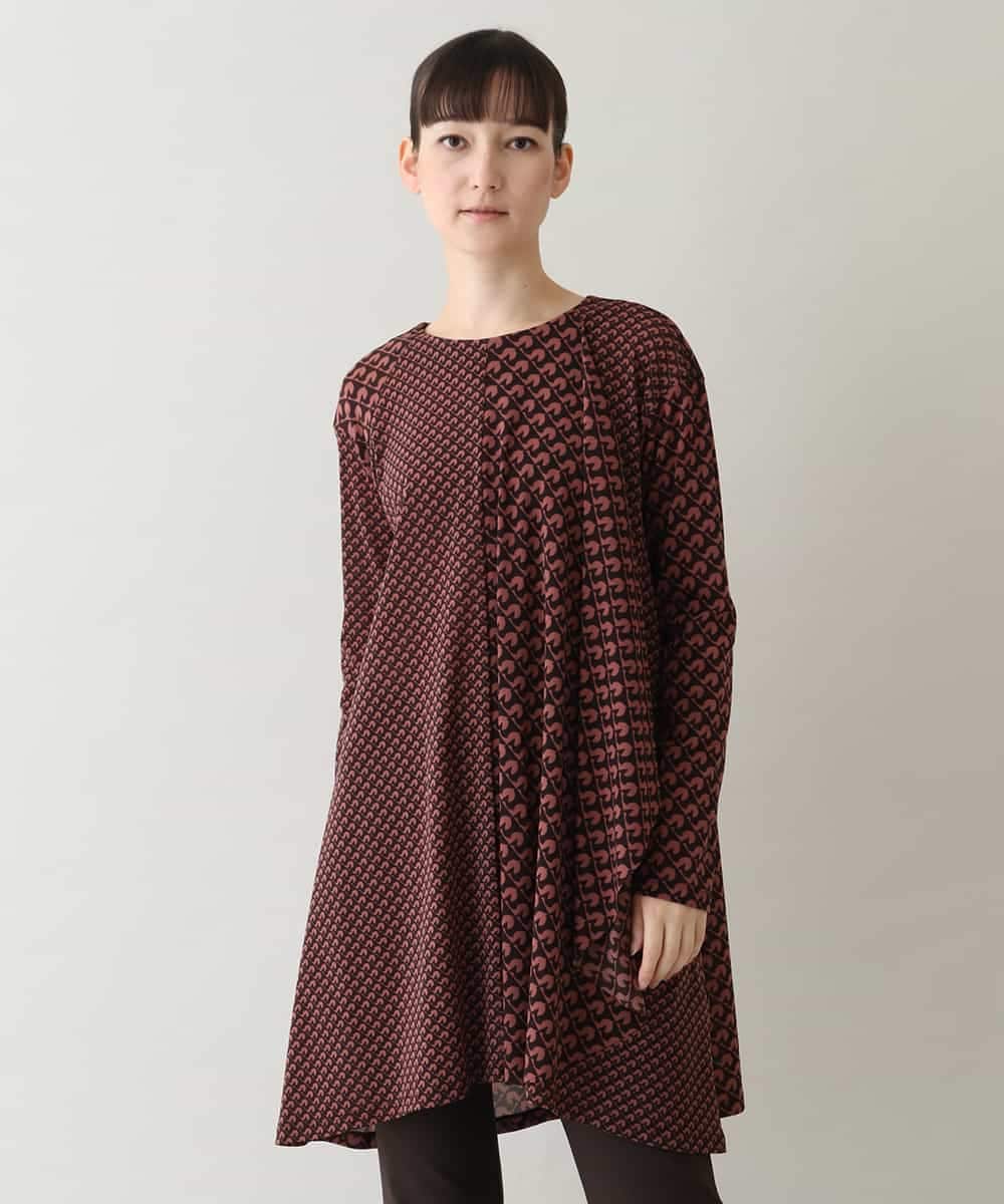 ヒロココシノ 鳥格子スムースプリントチュニック ワンピース 38