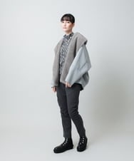 RHQAF65380 HIROKO KOSHINO(ヒロココシノ) ギャザーアクセント切り替えデザインパンツ/日本製/洗える ダークグレー