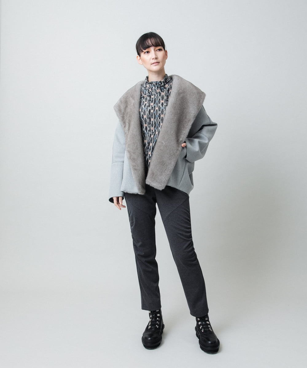 RHQAF65380 HIROKO KOSHINO(ヒロココシノ) ギャザーアクセント切り替えデザインパンツ/日本製/洗える ダークグレー