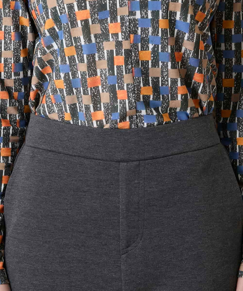 RHQAF65380 HIROKO KOSHINO(ヒロココシノ) ギャザーアクセント切り替えデザインパンツ/日本製/洗える ダークグレー