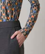 RHQAF65380 HIROKO KOSHINO(ヒロココシノ) ギャザーアクセント切り替えデザインパンツ/日本製/洗える ダークグレー