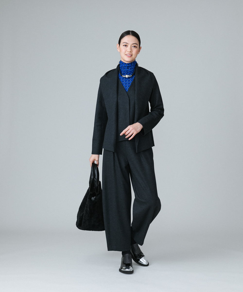 RHQAW13490 HIROKO KOSHINO(ヒロココシノ) 【日本製】ラウンドワイドシルエットパンツ ダークグレー