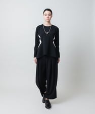 RHQED55490 HIROKO KOSHINO(ヒロココシノ) ジョーゼットジャージータックワイドパンツ /日本製/洗える ブラック