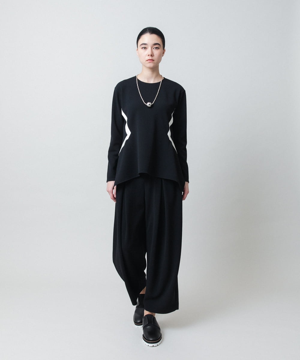 RHQED55490 HIROKO KOSHINO(ヒロココシノ) ジョーゼットジャージータックワイドパンツ /日本製/洗える ブラック