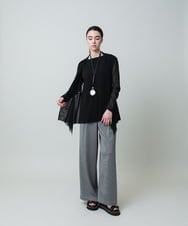 RHQGA03540 HIROKO KOSHINO(ヒロココシノ) ストライプジャージーシルエットパンツ /日本製/洗える ブラック