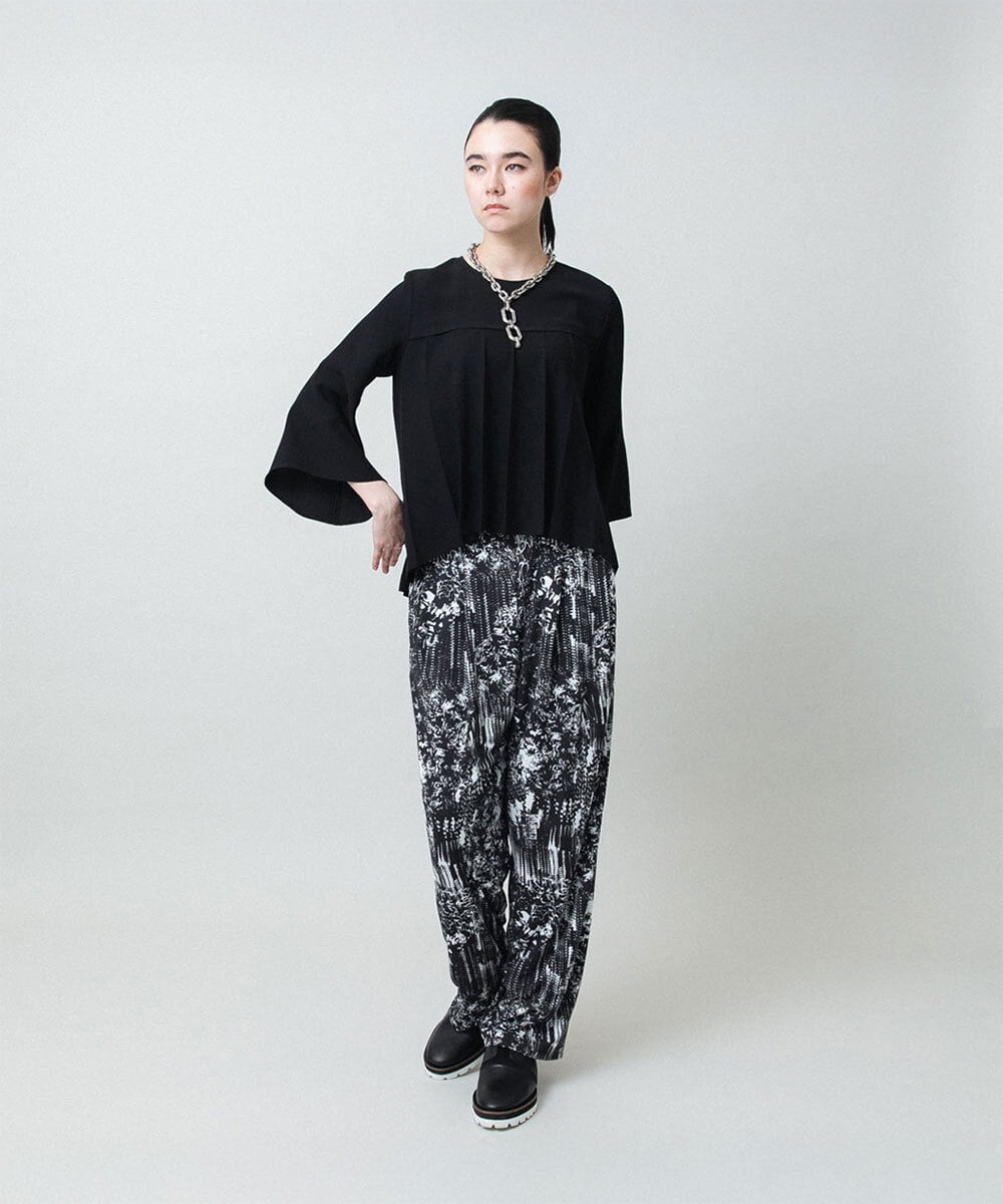 RHQGD15540 HIROKO KOSHINO(ヒロココシノ) 【ブラック：WEB/京王百貨店新宿店限定カラー】インクペインティングイージーパンツ/日本製/洗える ホワイト