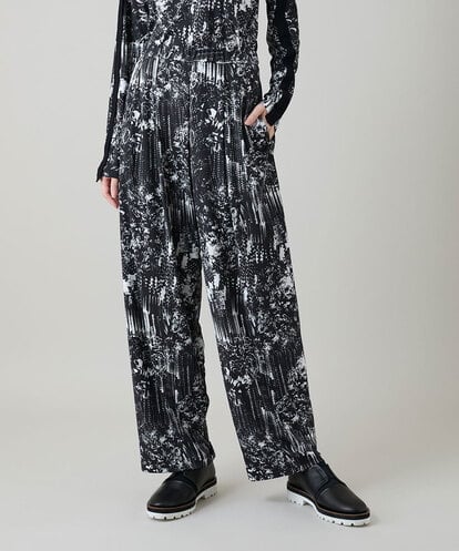RHQGD15540 HIROKO KOSHINO 【ブラック：WEB/京王百貨店新宿店限定カラー】インクペインティングイージーパンツ/日本製/洗える