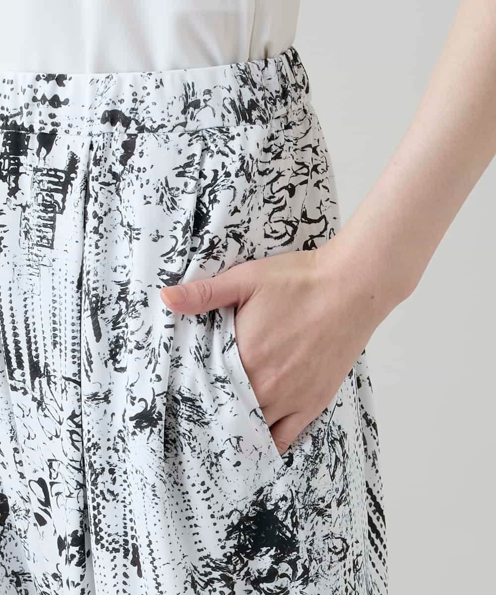 RHQGD15540 HIROKO KOSHINO(ヒロココシノ) インクペインティングイージーパンツ/日本製/洗える ホワイト