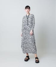 RHQHB01490 HIROKO KOSHINO(ヒロココシノ) 幾何プリント立体ドレープスカート /日本製/洗える グレー