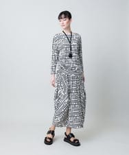 RHQHB01490 HIROKO KOSHINO(ヒロココシノ) 幾何プリント立体ドレープスカート /日本製/洗える グレー
