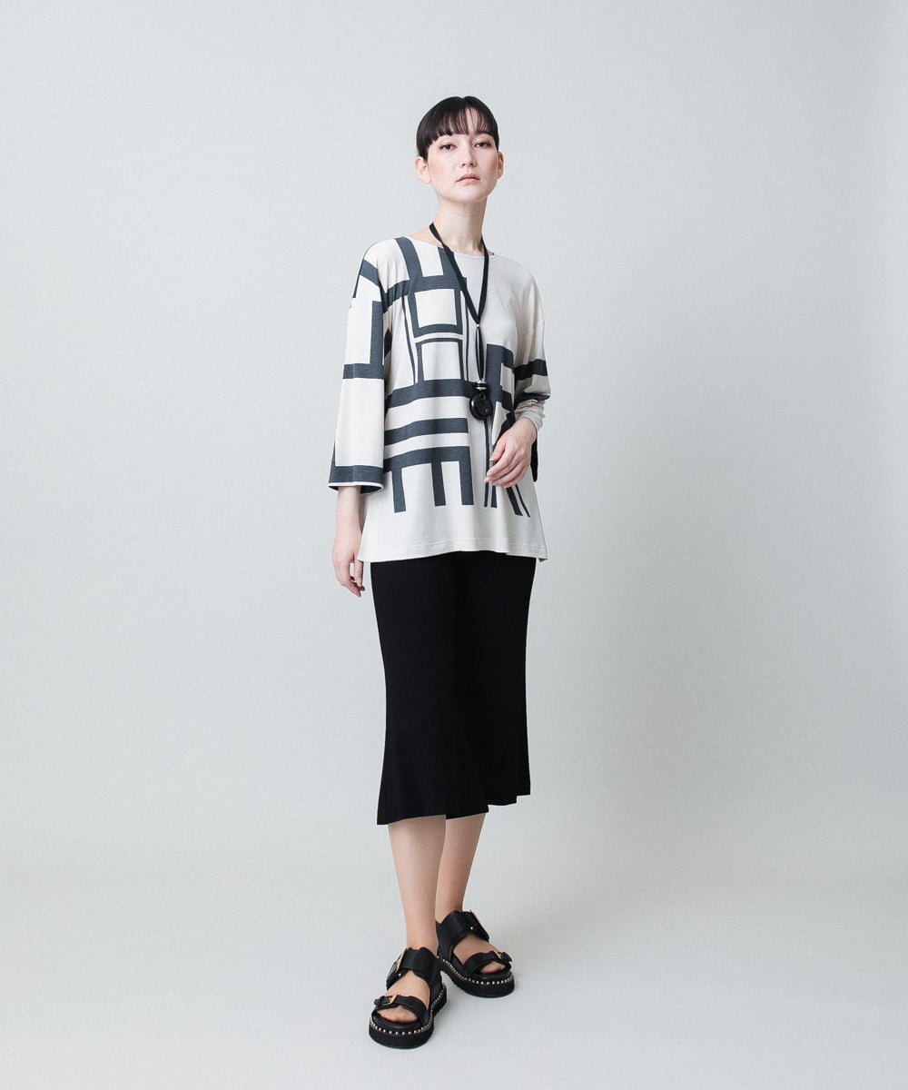 RHQHC81260 HIROKO KOSHINO(ヒロココシノ) ストレッチポンチミドル丈フレアパンツ /日本製/洗える ブラック