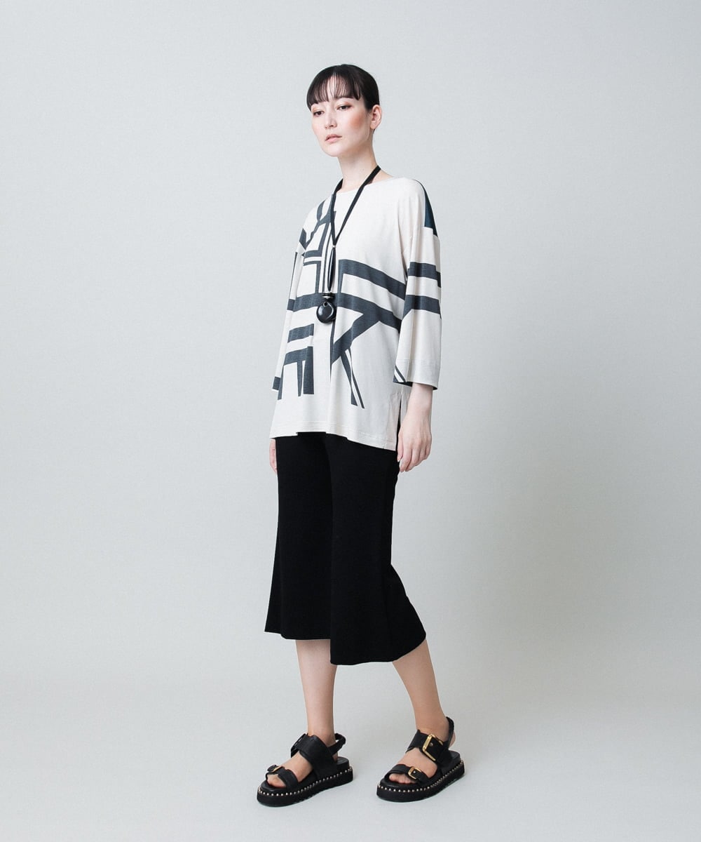 RHQHC81260 HIROKO KOSHINO(ヒロココシノ) ストレッチポンチミドル丈フレアパンツ /日本製/洗える ブラック