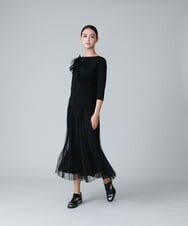 RHQJT11540 HIROKO KOSHINO(ヒロココシノ) 【洗える】チュールプリーツスカート ブラック