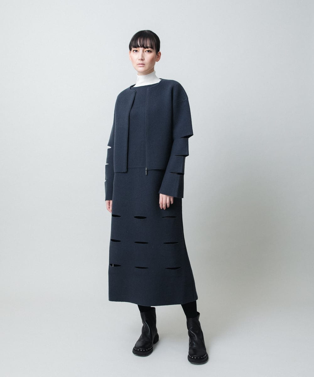 RHSAE15690 HIROKO KOSHINO(ヒロココシノ) スラッシュデザインニットジャケット パープル