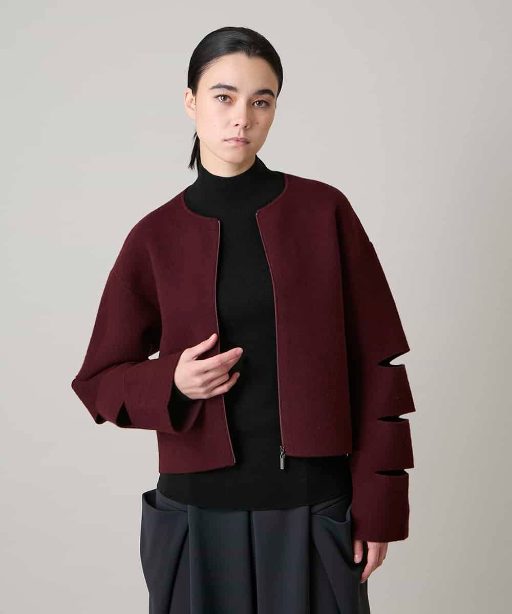 RHSAE15690 HIROKO KOSHINO(ヒロココシノ) スラッシュデザインニットジャケット パープル