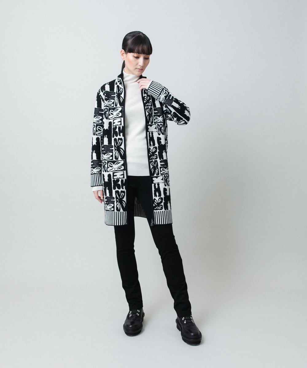 RHSAF06760 HIROKO KOSHINO(ヒロココシノ) フラワーロゴジャカードジップカーディガン/日本製 アイボリー